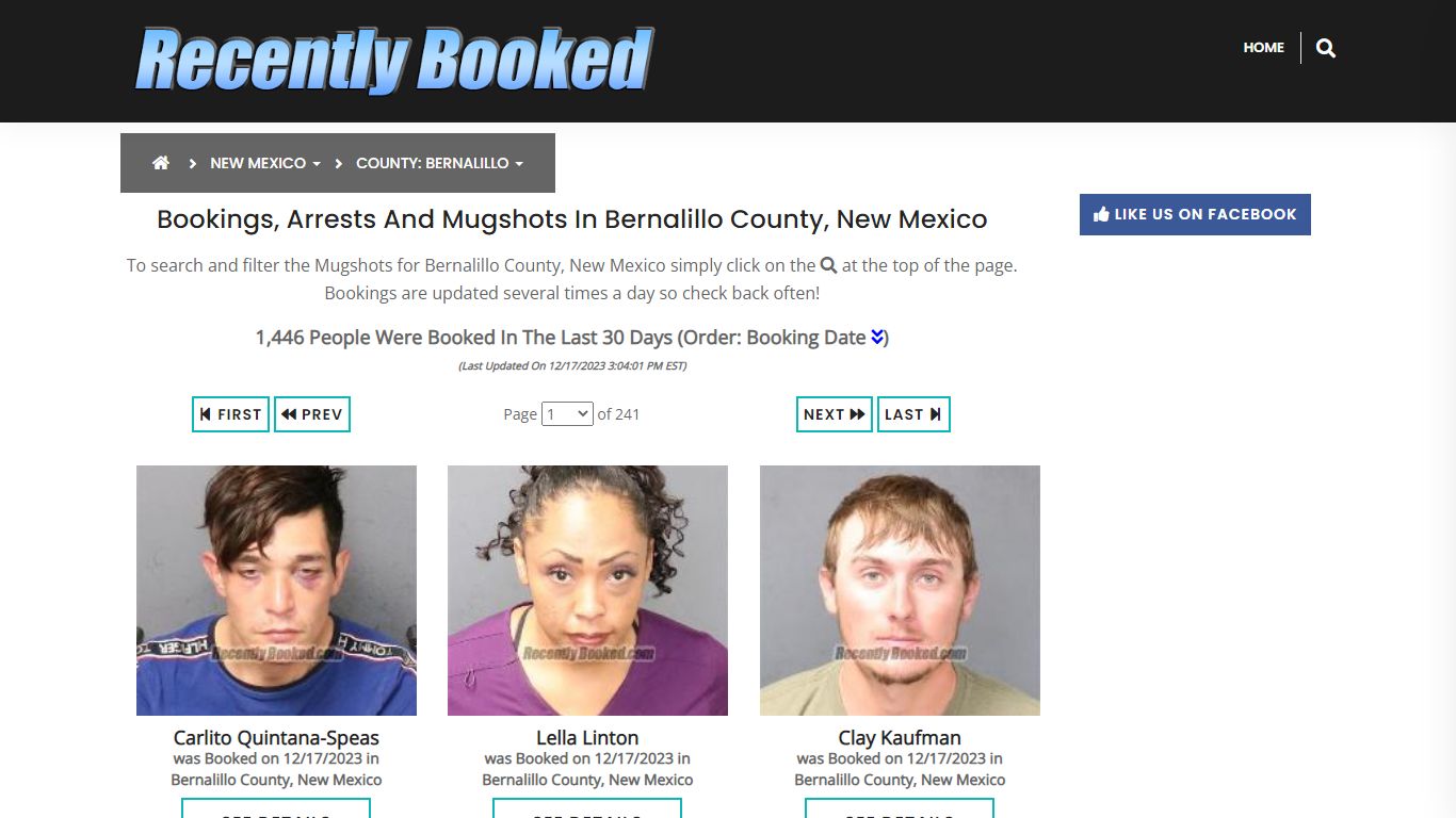 Bookings, Arrests and Mugshots in Bernalillo County, New Mexico